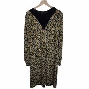 Zara Floral Print Long Sleeve Midi Dress Small